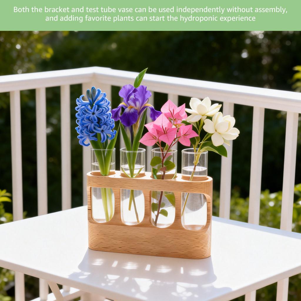 Versatile Propagation Vase 3 Lighting Modes Plant Propagation Station with Wood Stand Hydroponic Plant Glass Container for Home