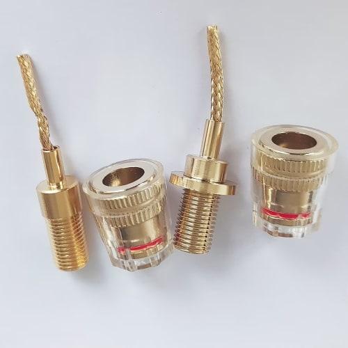 YIK TUNG 4mm Banana Plug Conversion Connectors, 24K Gold Plated, for Speaker Cables, Banana Plug Conversion Needles, Set of 4, Red and Black