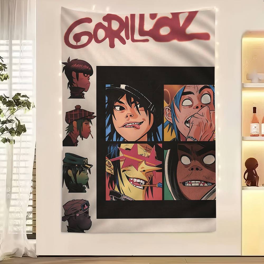 Retro Music GGorillazS Cartoon Tapestry Art Science Fiction Room Home Decor Wall Hanging Sheets