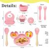 Crab 9-Piece Tableware Set: Silicone Bib, Baby Food Bowl, Fork, Spoon, Compartmentalized Meal Plate - Food Grade
