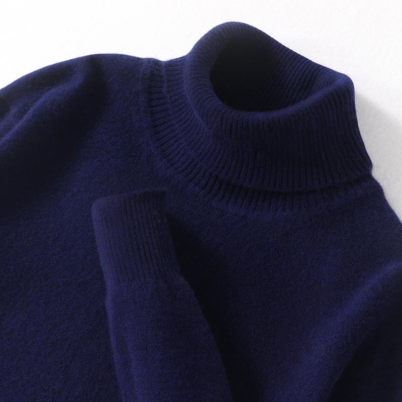 Men s Slim Fit High Neck 100% Pure Wool Knit Sweater - Korean Style Autumn/Winter L