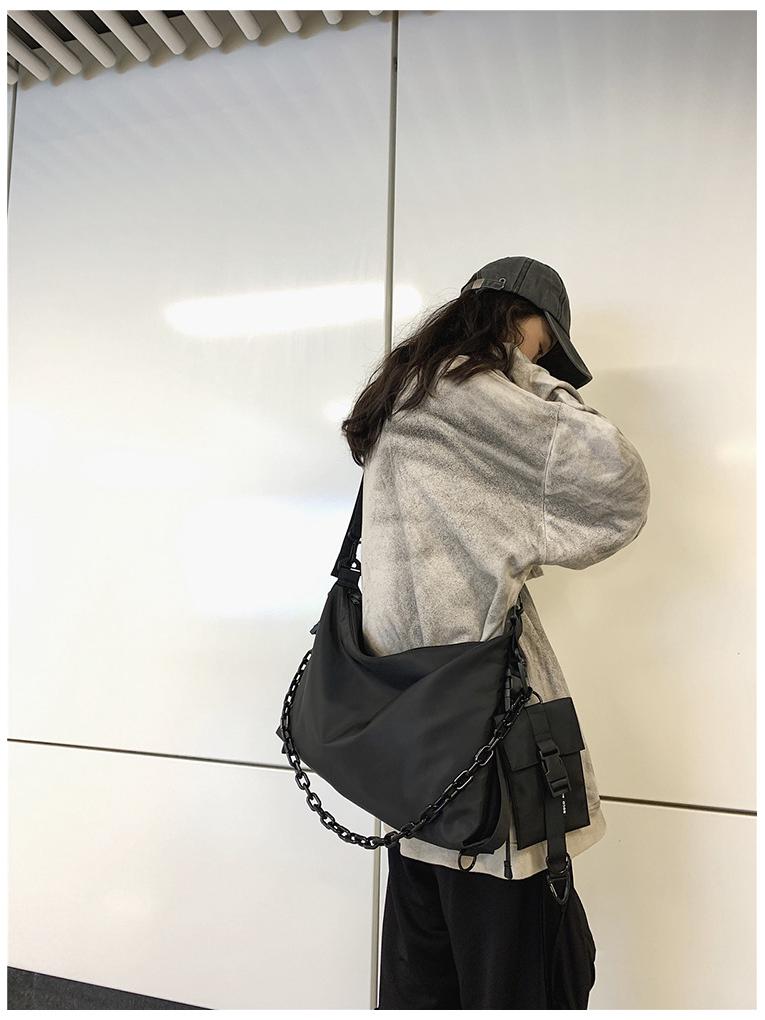 Unisex Hong Kong Style Black Crossbody & Tote Bag - Large Capacity for Men & Women, Ideal for Work or College