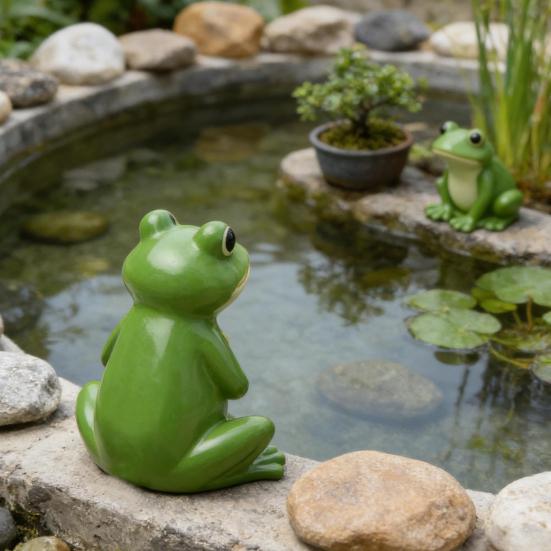 Estatua de Rana Pequeña Adorno de Rana Miniatura para Jardín Figura de Rana Linda de Resina para Interior Exterior Mesa Maceta Jardín de Hadas