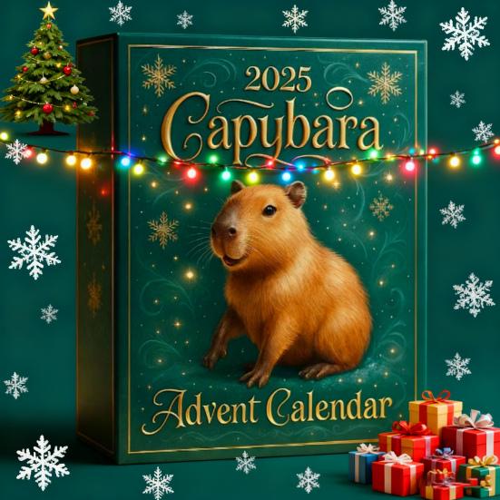 2025 Kalendář s kapybarou 24 dní Vánoční odpočítávací kalendář s 24 ks 2D/3D ozdob kapybary Dárkové překvapení pro sváteční výzdobu