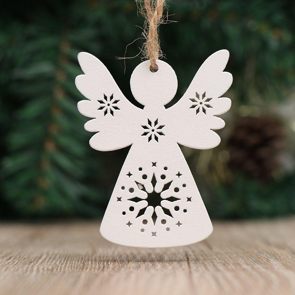 

Home Decor Drop Pendant Christmas Tree Decoration Xmas Hanging Wooden Ornaments Santa/Elk/Angel Q білий