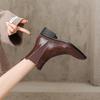 Autumn and winter women's medium boots low heel round head square heel sleeve women's boots comfortable large size leather boots Korean version med