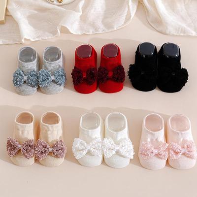 Baby Girl Lace Bow Ankle Socks, Non-Slip, All-Season Walking Socks