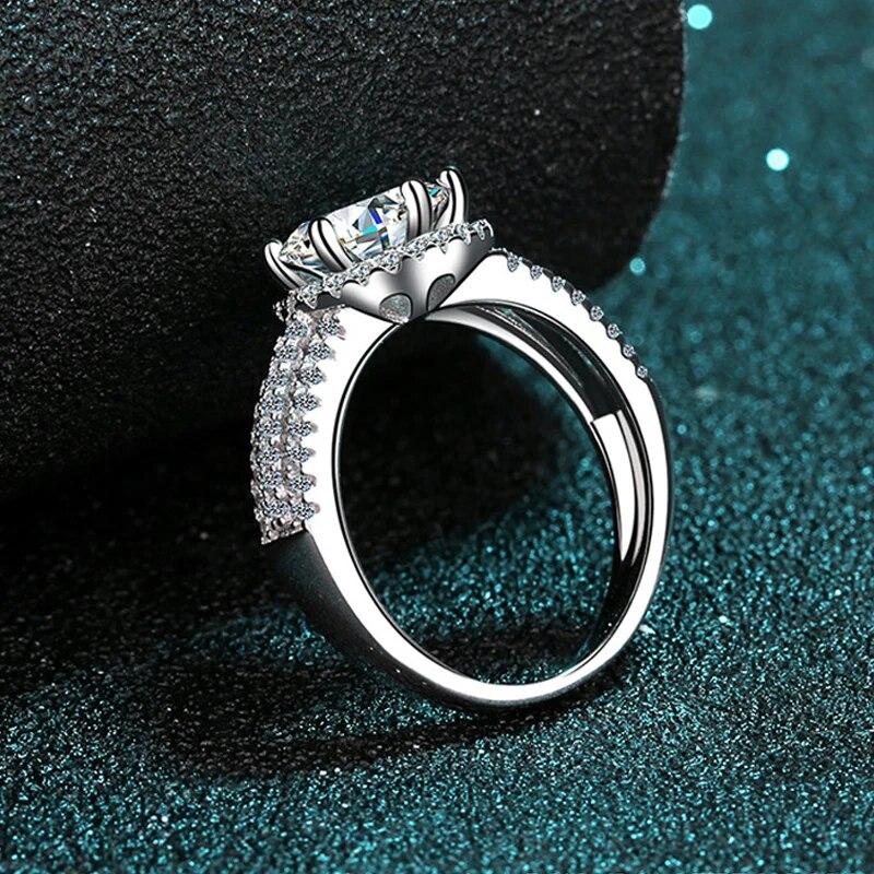 2/3CT luxusní moissanitové snubní prsteny pro ženy, pozlacené bílým zlatem, třpytivý diamantový pásek S925 šperky z mincovního stříbra