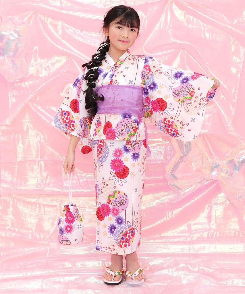 Bee Yukata Set for Easy to Separate Perfect for Festivals and Fireworks Classic Ball Pattern 3-Piece Girls, Summer, Wear, Style, 2-Way, Displays,
