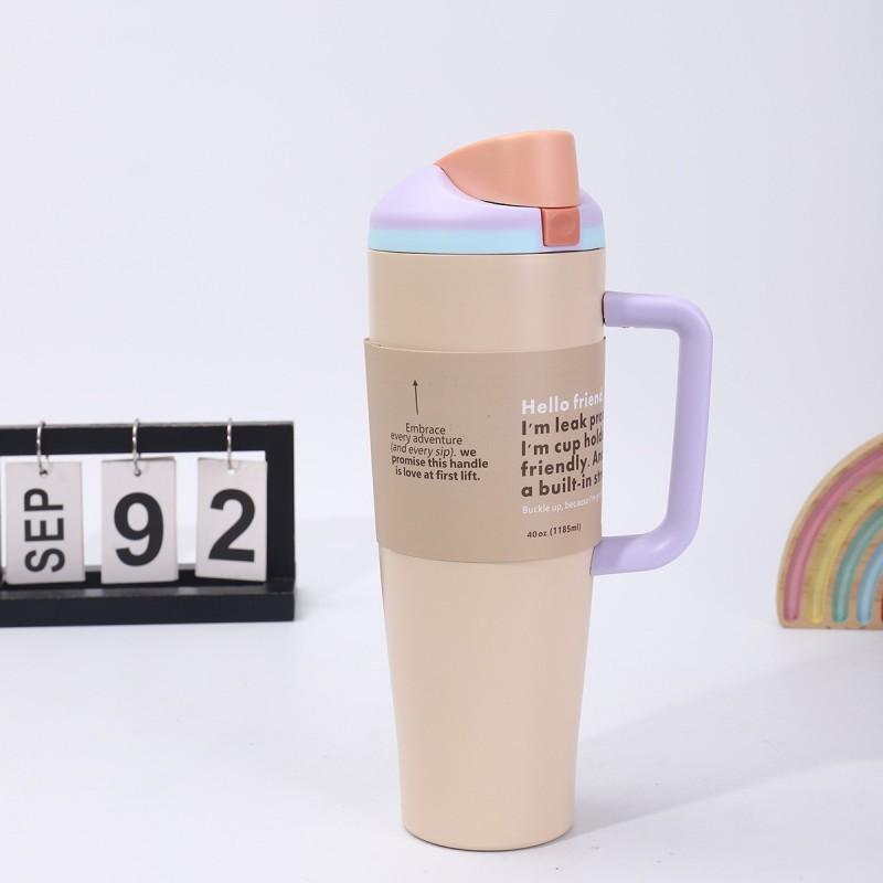 40oz Stainless Steel Travel Mug With Handle Straw Lid Vacuum Insulated Car Cup Outdoor Office Camping