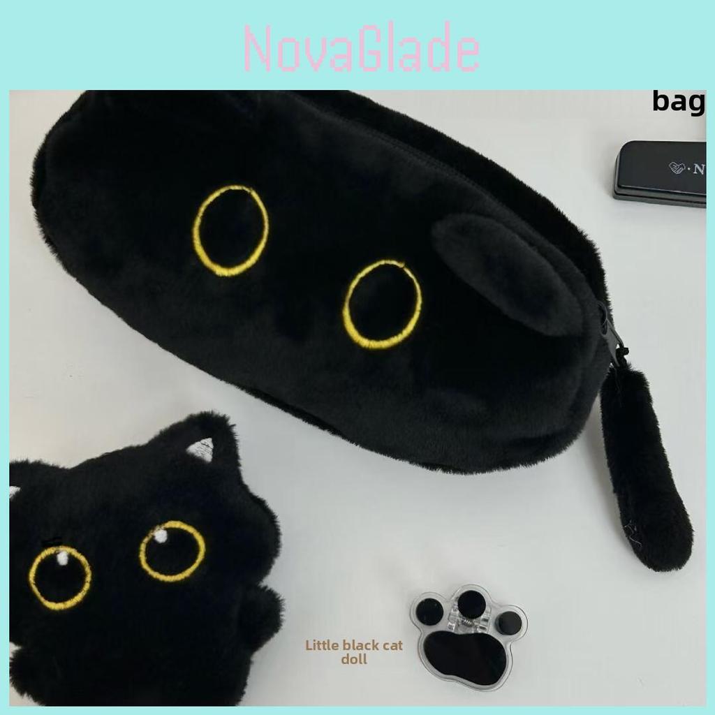 Schattig Zwart Kat Pluche Etui Met Grote Capaciteit Voor Studenten En Kantoorgebruik