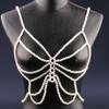 Fashionable Multi-layer Butterfly Retro Style Imitation Pearl Link Chest Chain for Women Banquet Charm Women Body Chain Jewelry