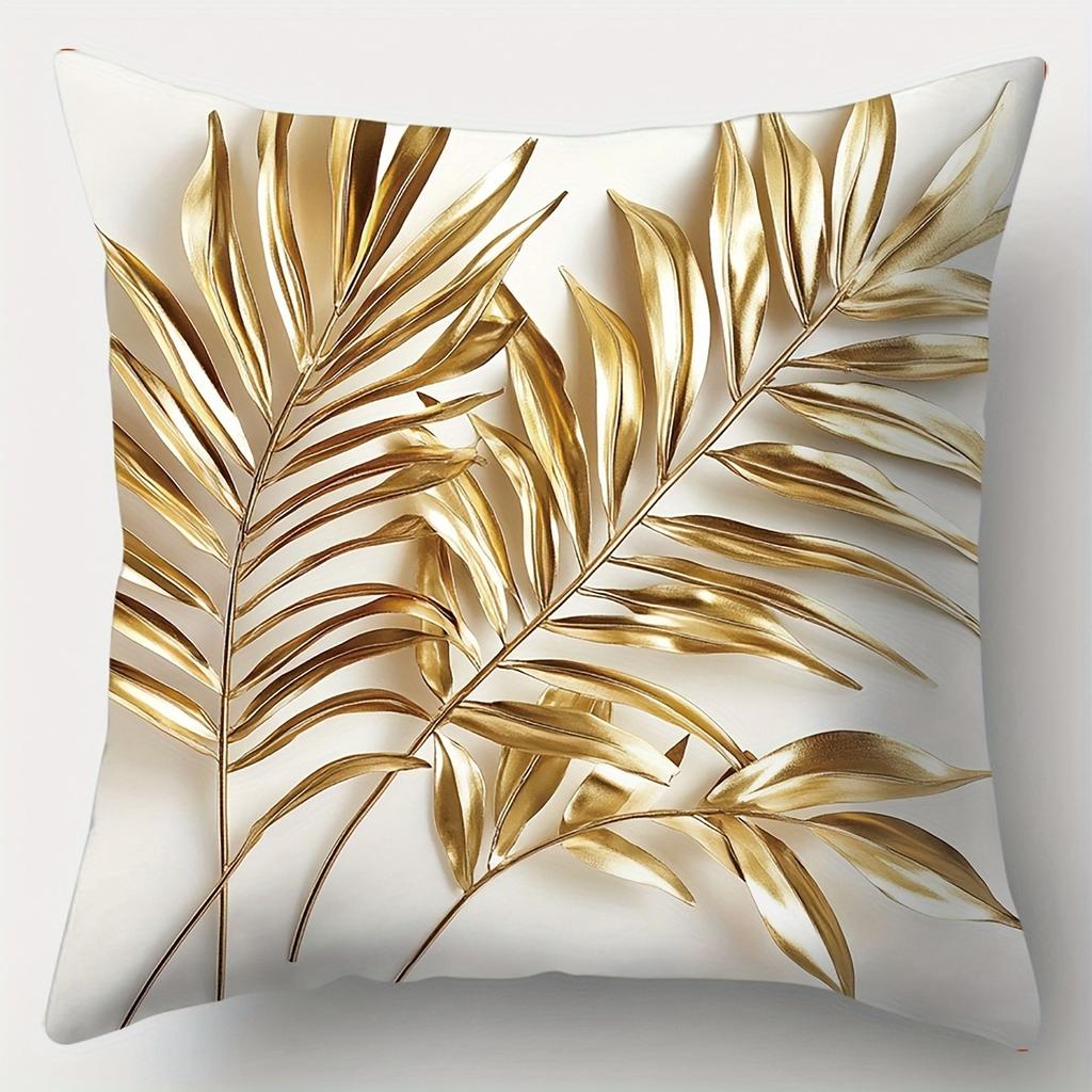 Art Nouveau Gold Leaf Feather Close Up Exquisite Texture Pattern Pillowcase Waist Room Office Living Room Sofa Decoration