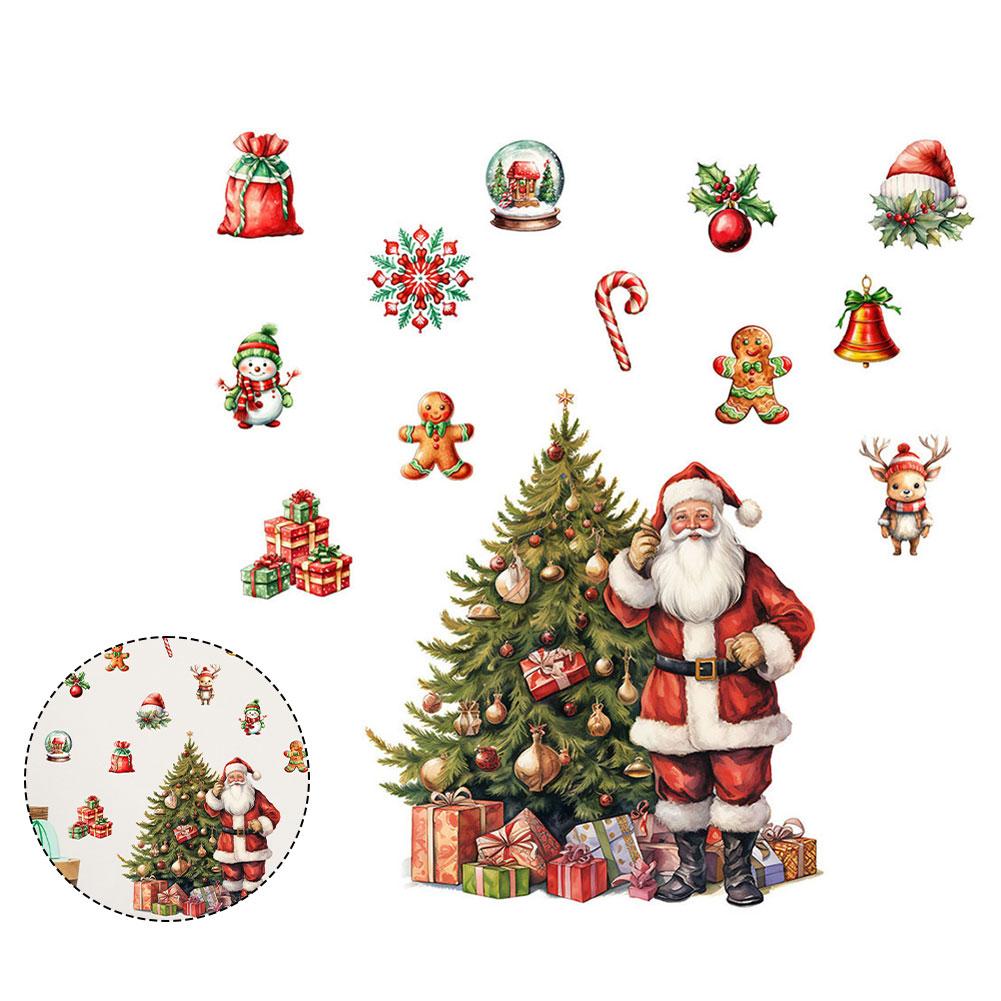 Santa Claus Snowman Christmas Wall Stickers Removable PVC Decals for Festive Holiday Decoration on Smooth Walls