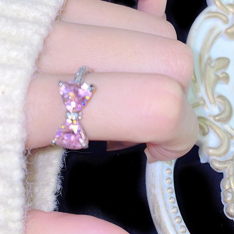 Princess's castle. Pink zircon open ring, high-end girl index finger ring, cute