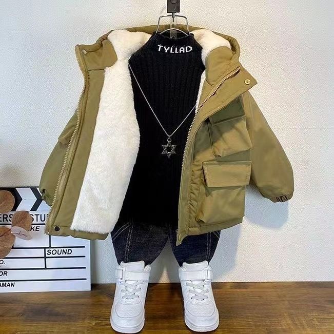 Winter Down Cotton Jacket Boys Black Hooded Coat Children Outerwear Clothing Kids Parka Padded Snowsuit