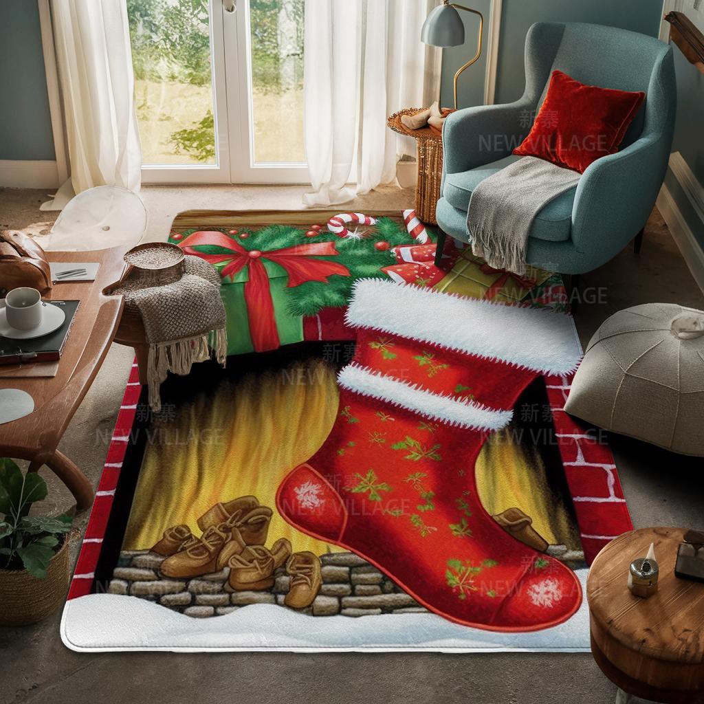 House Entrance Carpet Home Door Mat Living Room Bath Foot Bathroom Non-slip Water Absorption Rugs Bath Merry Christmas Winter