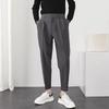 Men's Summer Cuffed Cropped Casual Pants with Drape Fit, Velcro Waistband, and Suit-Style Design