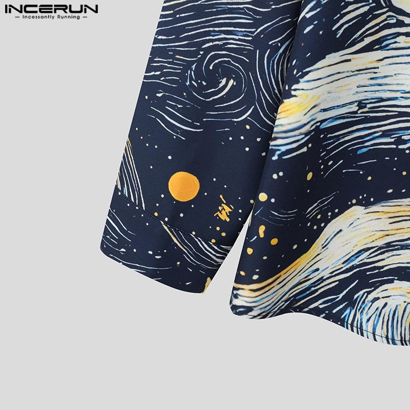 INCERUN Men Turn-down Collar Long Sleeve Buttons Floral Print Casual Loose Shirts