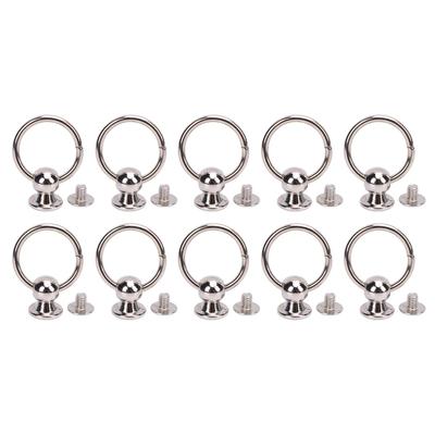 10 Sets Rivet and Screw 12mm Head Zinc Alloy Rivets with Pull Rings 6mm Crossed Iron Screws for Leather Projects