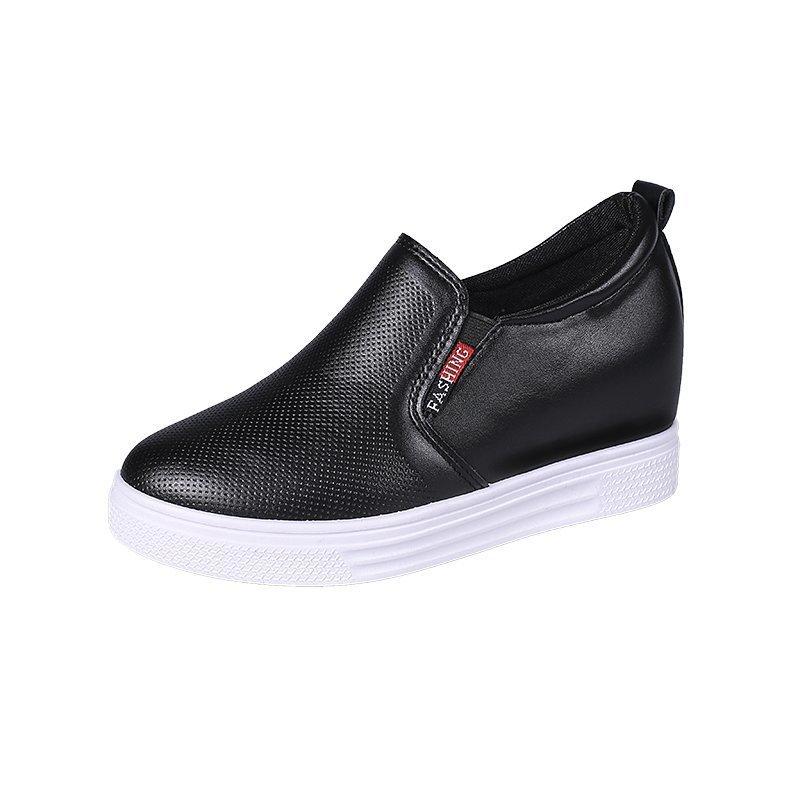 

Spring and autumn new inner heightening loafers women s slope heel single shoes one pedal lazy shoes Internet celebrity platform white shoes 40 чорний