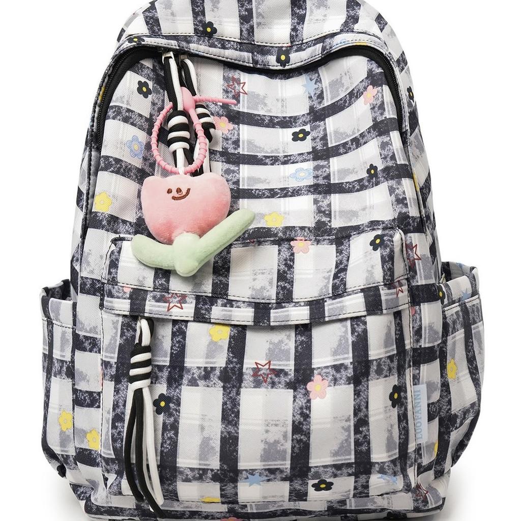 Schoolbag Clear Mint Ice Green Pattern Plaid Backpack Vitality Girl Student Commuter Leisure Daily Versatile School Bag