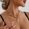 Vintage Beaded Colored Turquoise Eye Shell Necklace Bohemian Simple Beach Clavicle Chain