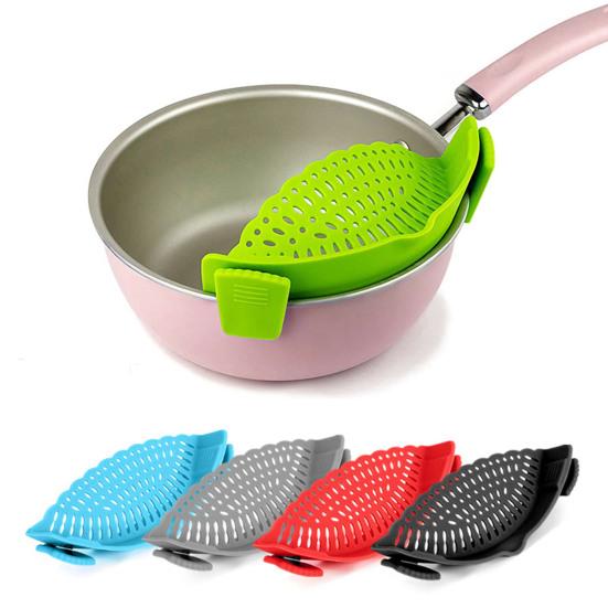 Clip-On Silicone Strainer for Pots And Pans Food Pasta Vegetable Drainer Heat-Resistant Dishwasher Safe Kitchen Colander