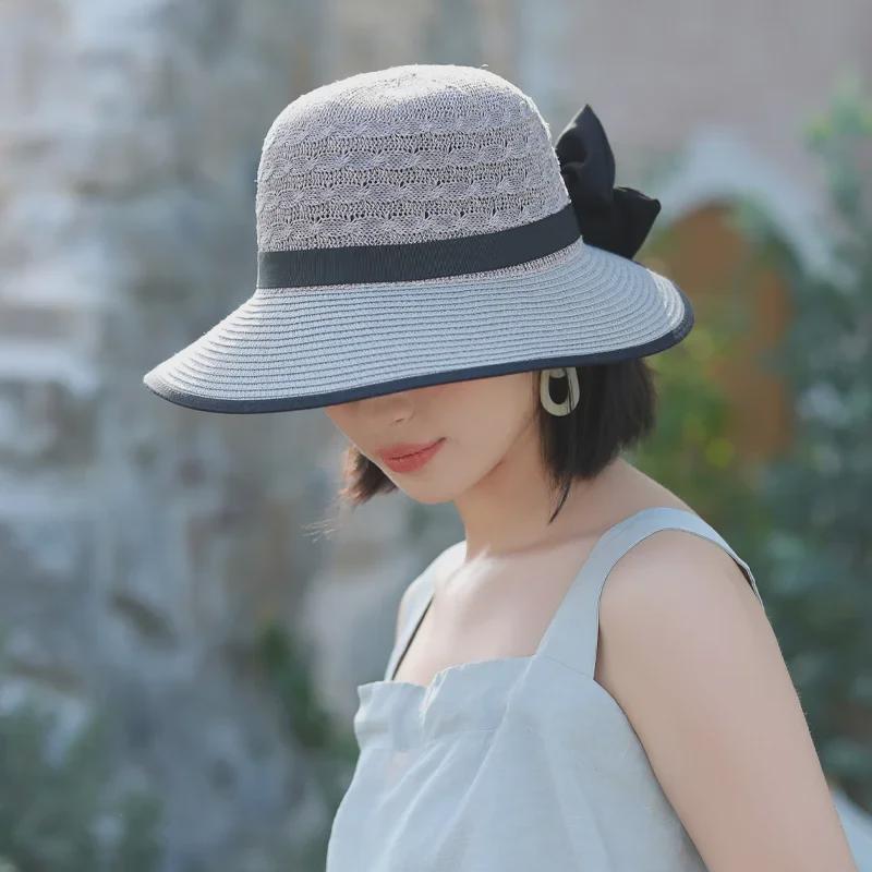 Korean Style Knitted Straw Hat for Women - Spring & Autumn Fashion, All-Match Sun Hat with Bow