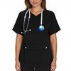 Women's Fashion Short Sleeve V Neck Pattern Tops Pocket Working T-shirts