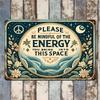 1PC Retro Chic, Vintage 'Please Bring Energy To This Space' Tin Sign - Perfect For Home, Cafe, Bar, Garage & Outdoor Decor