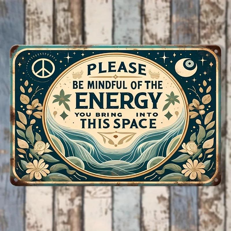 1PC Retro Chic, Vintage 'Please Bring Energy To This Space' Tin Sign - Perfect For Home, Cafe, Bar, Garage & Outdoor Decor