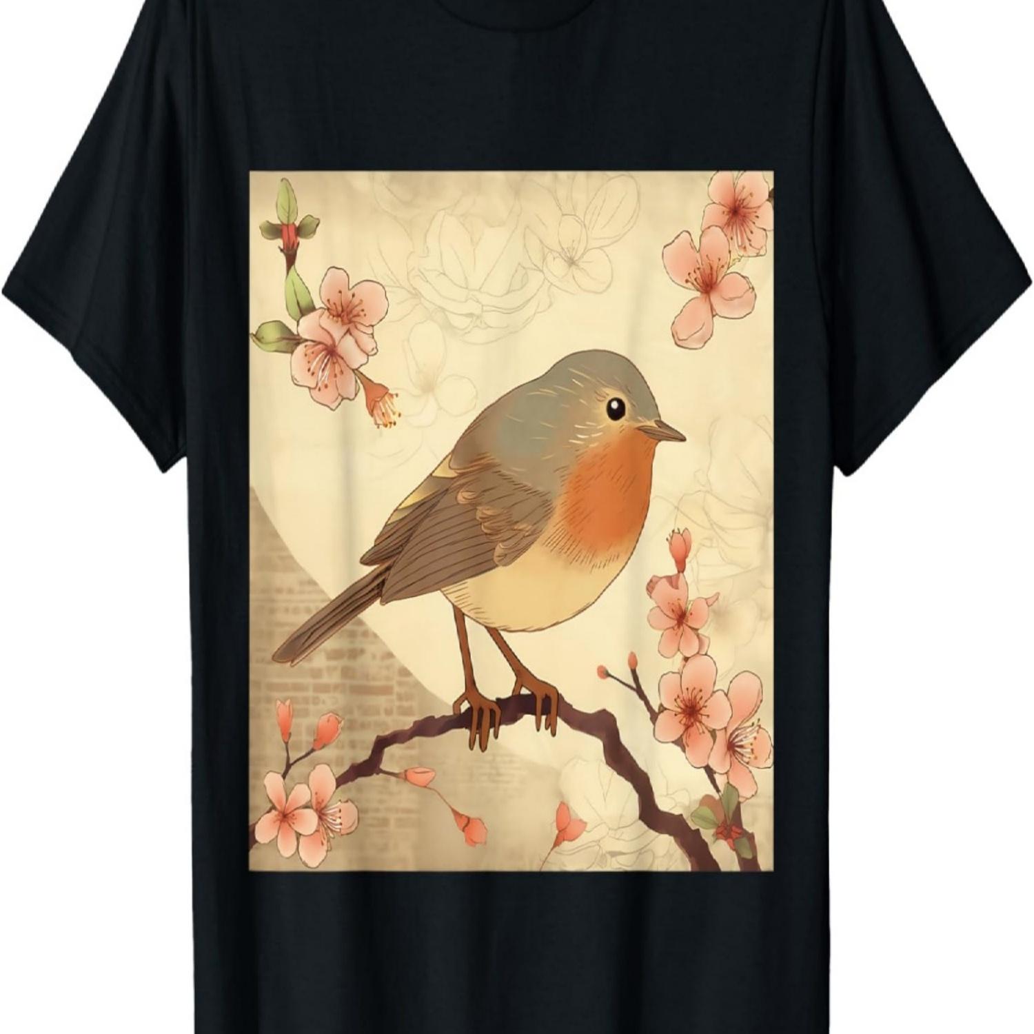 Delicate and Red Robin Cherry Blossom Blossom T-Shirt S чёрный