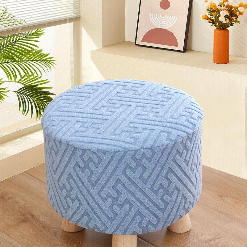 1pc Small Footstool Cover Round Square Stretch Jacquard Ottoman Slipcover Dustproof Seat Cover Living Room ChairCover Home Decor