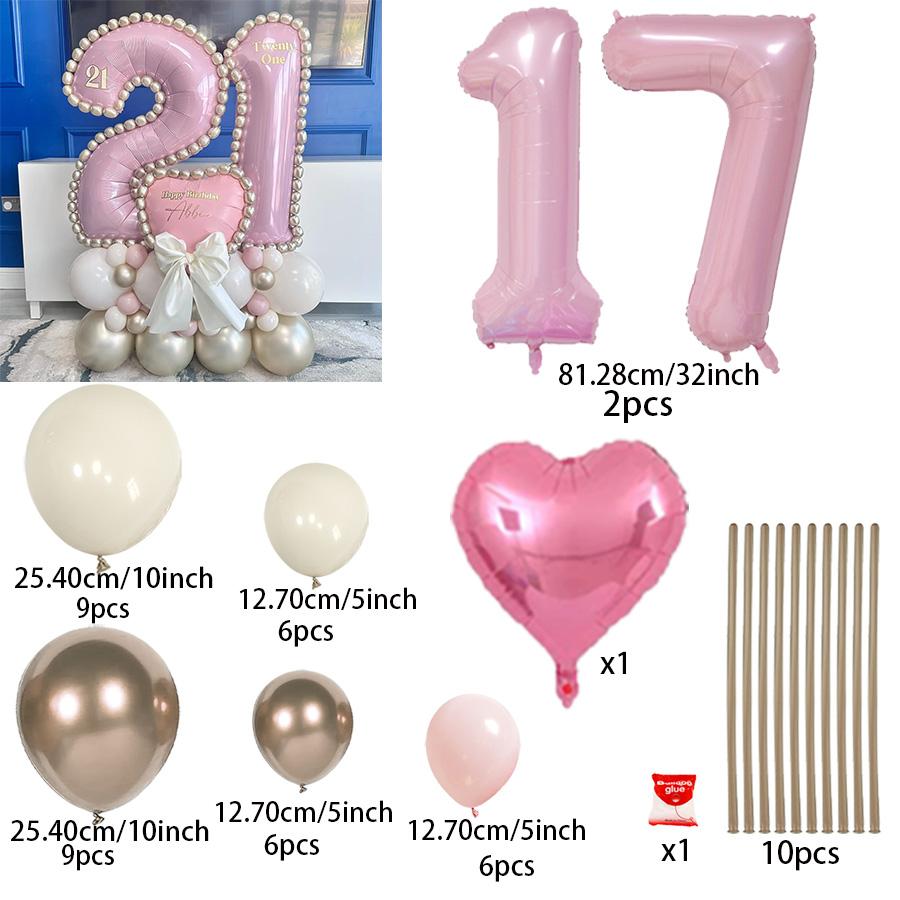 

Pink number column balloon set, pink balloons suitable for birthday parties, graduation, weddings, and anniversary decorations 32inch