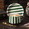 1SET Simple Hand-painted Striped Ceramic Mug Creative Multi-color Gift Cup Home Practical Coffee Cup Saucer