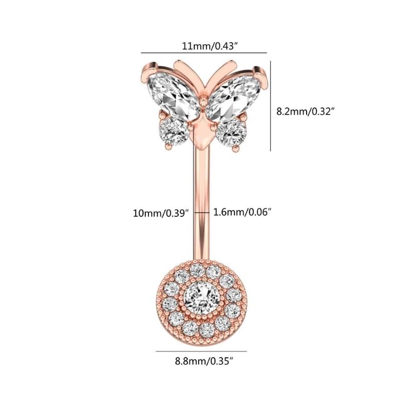 Butterfly-Belly Button Rings Stainless Steel Navel Piercing Jewelry Navel Ring Barbell for Women Girls Dangle Belly Ring