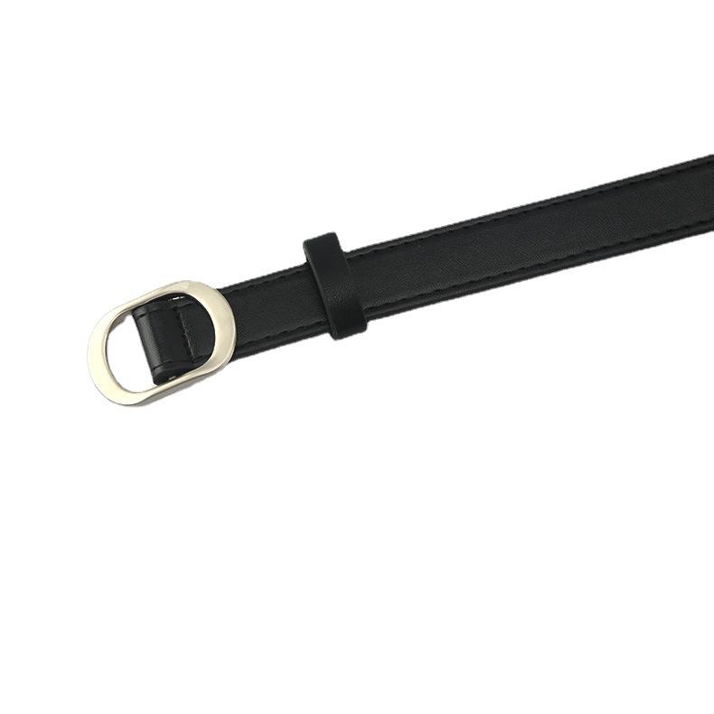 Round Buckle Square Buckle No Holes No Punching Women'S Belt Jeans Belt Summer Imitation Leather Small Belt