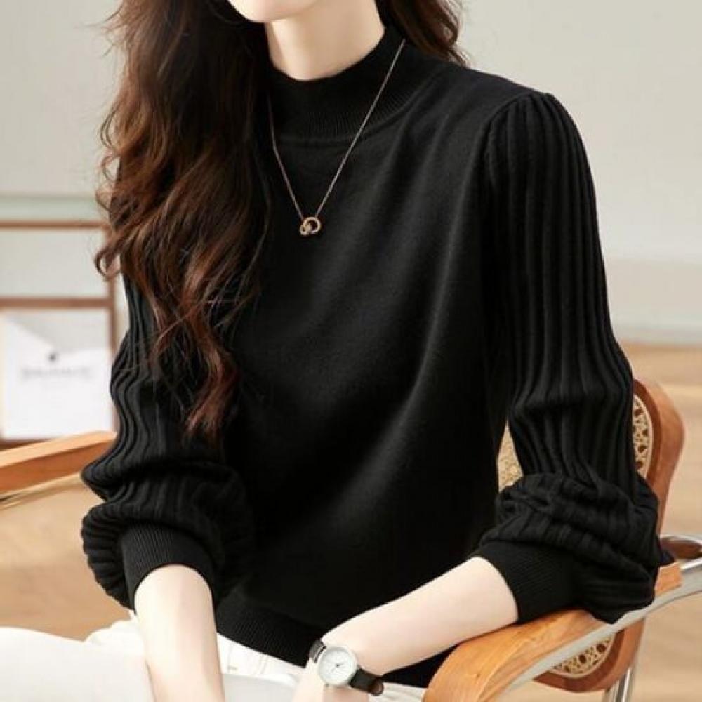 Navava Women Chic Volume Sleeve Long Sleeve Half Turtleneck Knit Nk2865