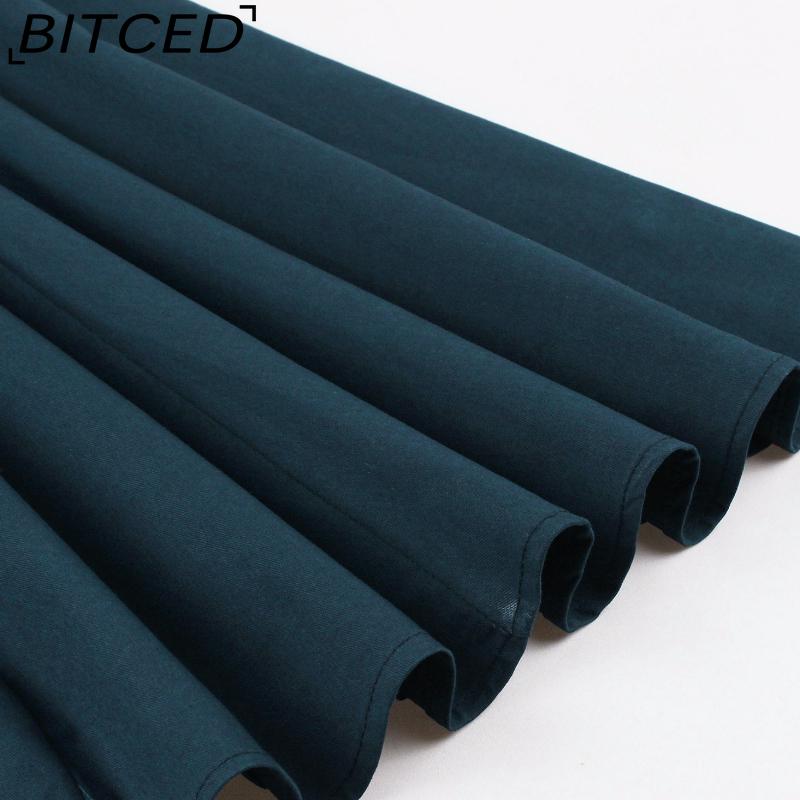 BITCED Women's Single-Breasted Wide-Skirted Retro-Style Waist-Cinched Solid-Colour Dress