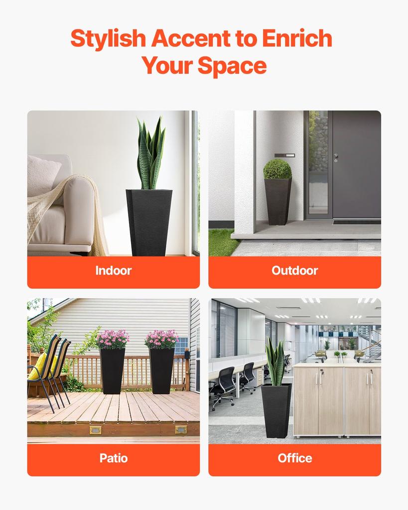 VEVOR Set of 2 Tall Outdoor Planters 22inch, Large Planters For Outdoor Indoor Plants