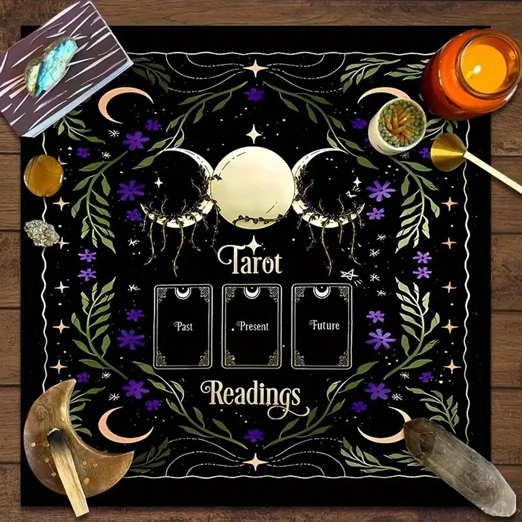 Simple Tarot Cards Tablecloth Altar Cloth With Moon Starry Sky Witch Hands Crystal Divination Cloth Tarot Mat Decor Card Pad