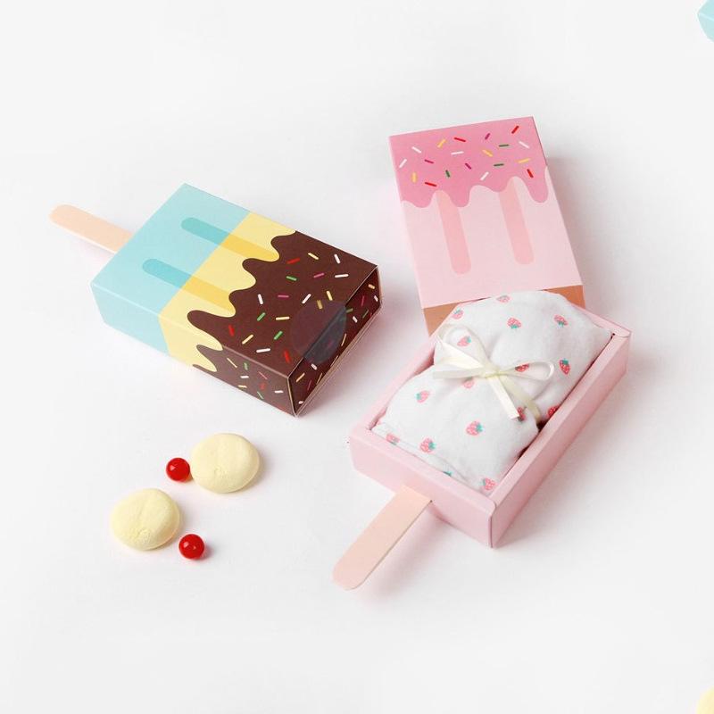 5pcs/10pcs Ice cream Shape Candy Boxes Cartoon Pull-out Tray Kraft Paper Popcorn Box Baby Shower Party Favors Box Birthday Decor