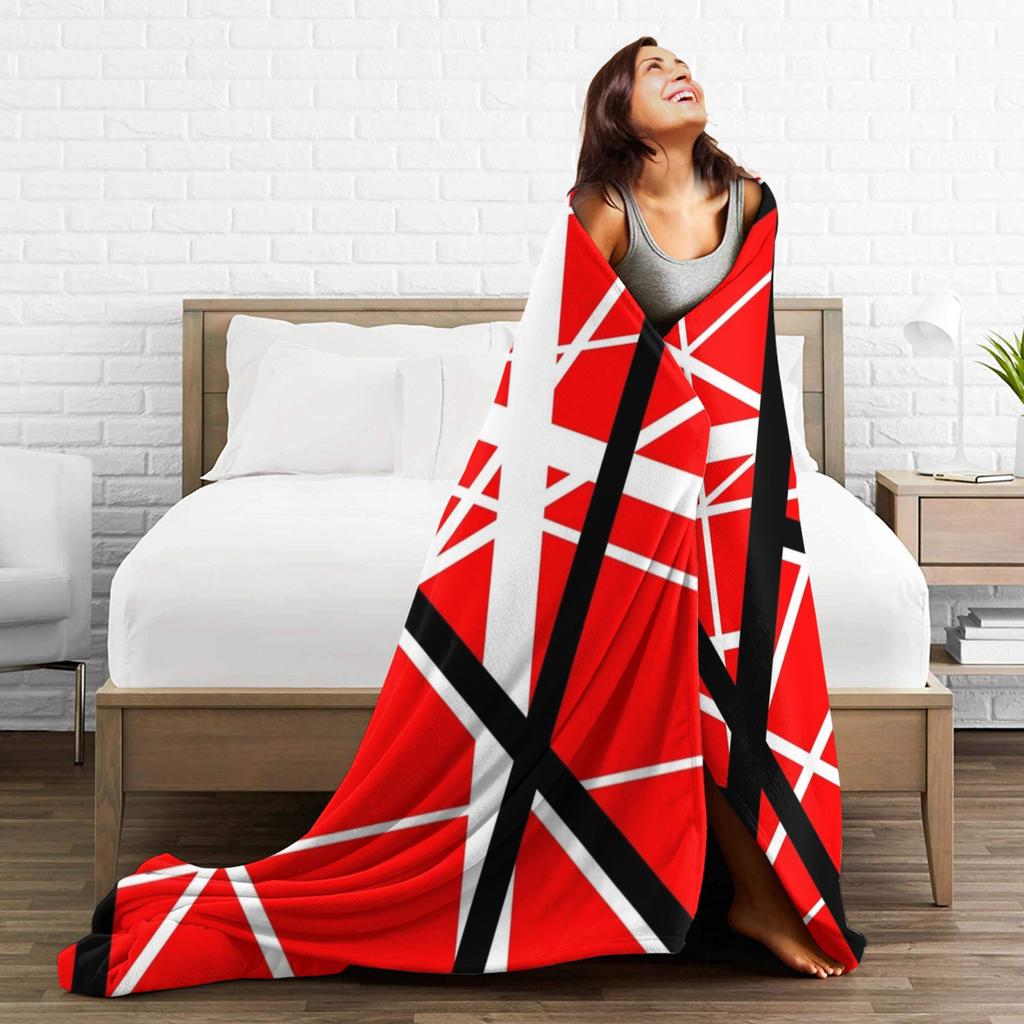 Coperta di Flanella Van Halen Line Art Rosso Nero e Bianco per Adulti Calda Accogliente Coperta da Lancio Decorazione Casa Primavera Copriletto Copri Divano Letto
