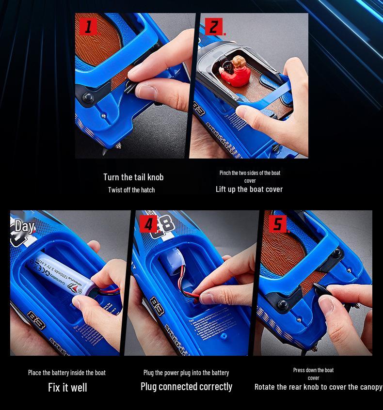 HJ821 High-Speed Remote Control Speedboat Toy: Water-Resistant, High Power, LED Lights