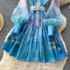 Herbst Notched Collar Print Blume Feiertag Kurzes Kleid 2026 Neu Boho Damen Einreiher Leinen Laternenärmel Gürtel Hemdkleid
