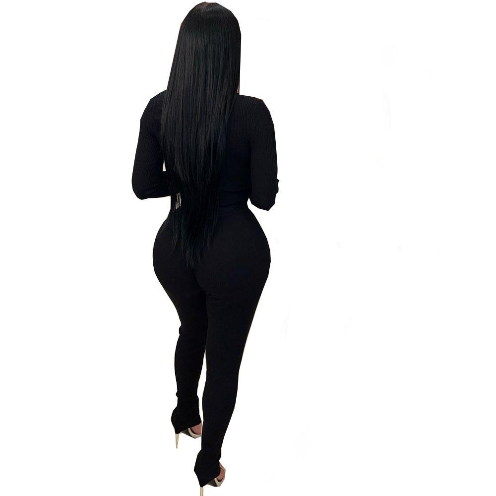 Two Piece Sets Wome Sexy Solid Pant Set Turtleneck Full Sleeve Slim Fit Tops Hollow Out High Waist Long Pants Sheath
