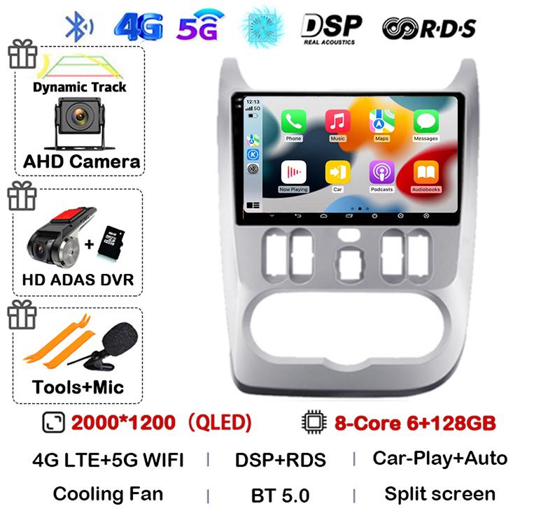 Android 14 Carplay Auto 4G+WIFI Car Radio For Renault Logan 1 Sandero 2009 2010 2011 2012 2013-2015 Multimedia GPS Head Unit DSP