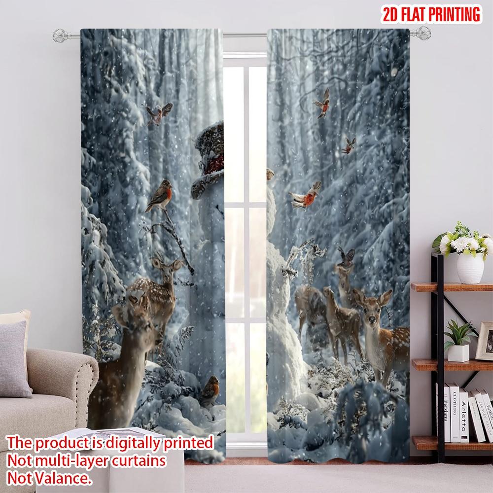 

2pcs,2D plane printing Pattern Curtains Snowman & Reindeer Versatile Durable Polyester (without rod) Home Decor Use for Living 52.50 × 116.00 cm 2 pcs