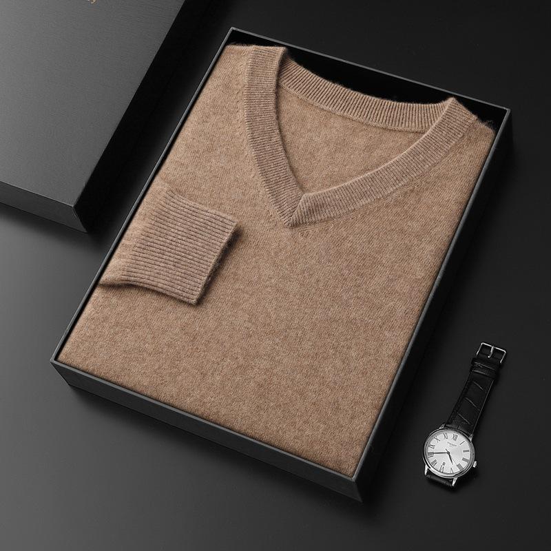 

Men s V-Neck Cashmere Sweater, Plus Size, Long Sleeve, Solid Color, Wool Knit, 2023 Autumn/Winter Collection. L